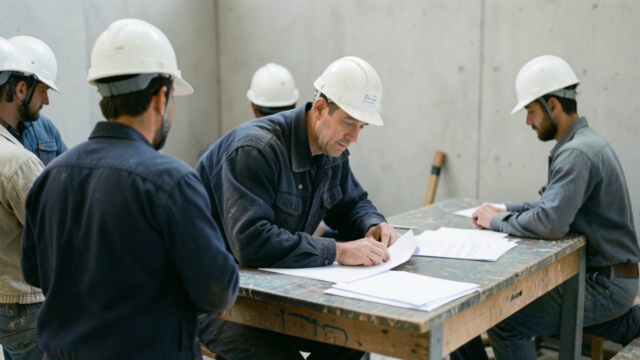 Un conducteur de travaux compare un dossier de consultation et une offre variante sur une table de bureau de chantier.